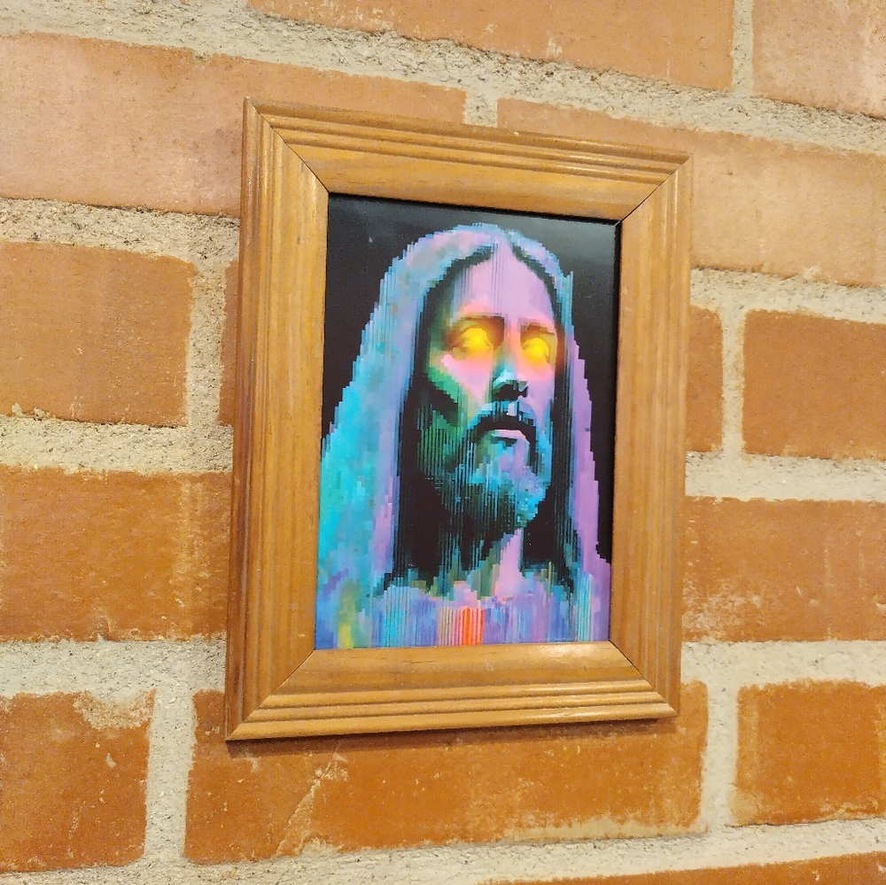 8 Bit Futuristic Cyberpunk Jesus Christ Framed Art Print By Neon Nicho